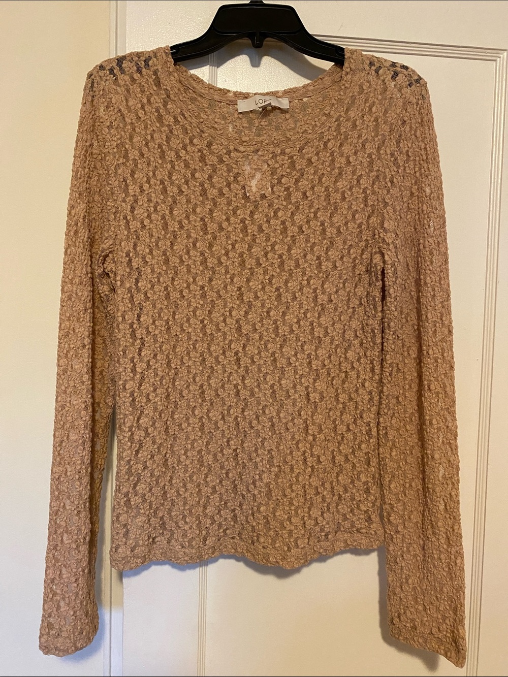 NWT Loft semi sheer long sleeve lace top size large